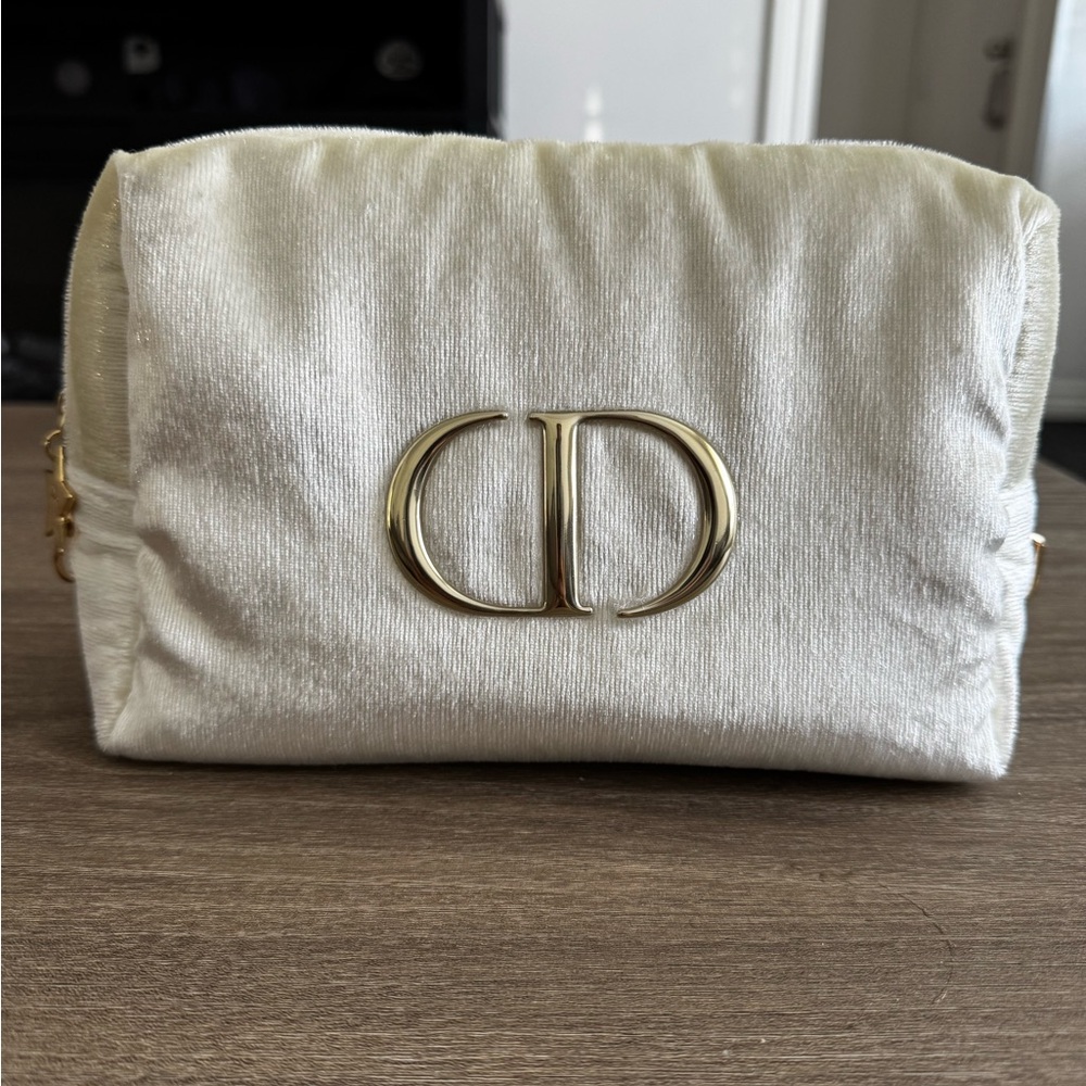 Dior Beauty White and Gold Crushed Velvet Cosmetic Pouch